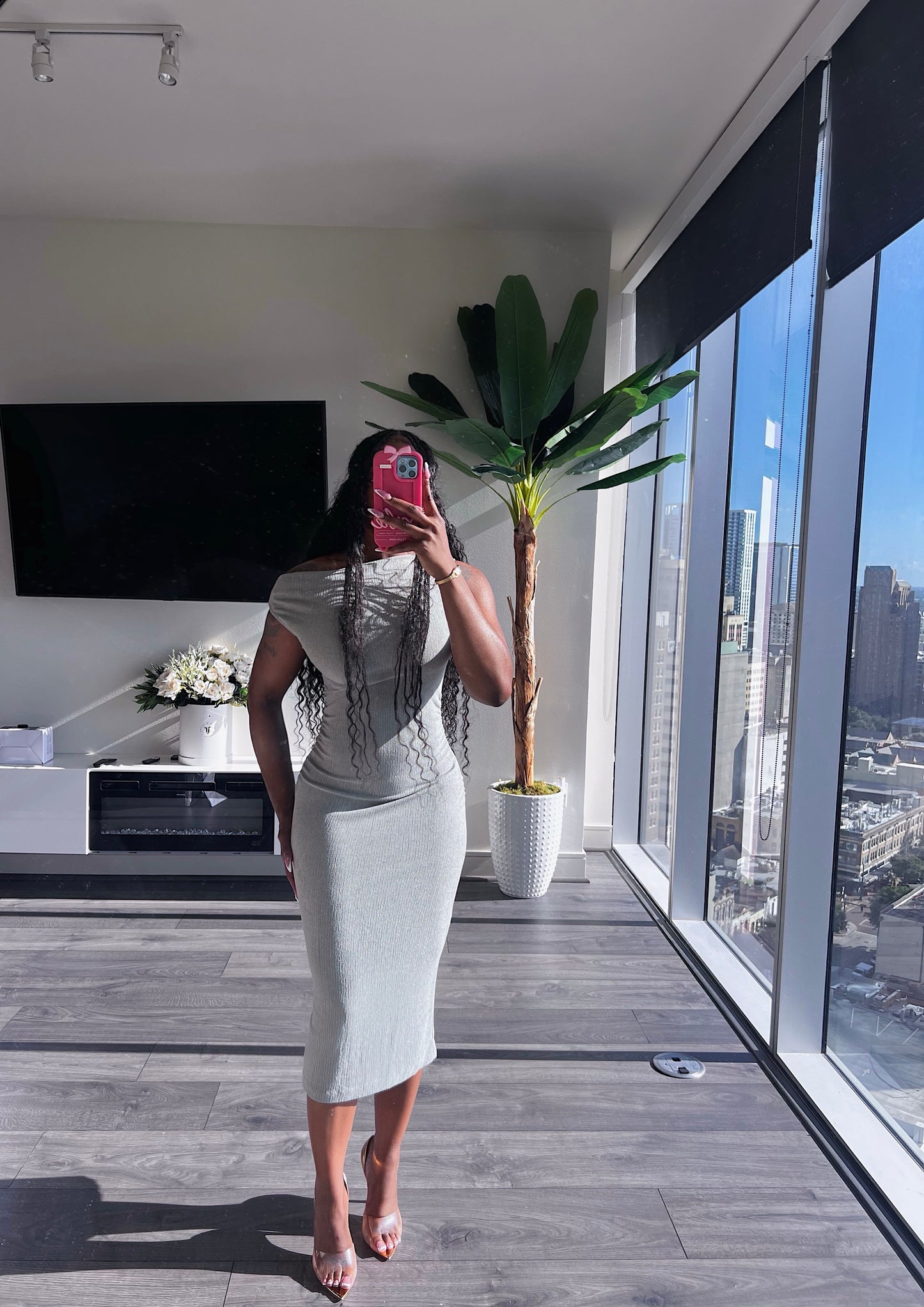 Bark Pattern: Off the Shoulder Midi Dress