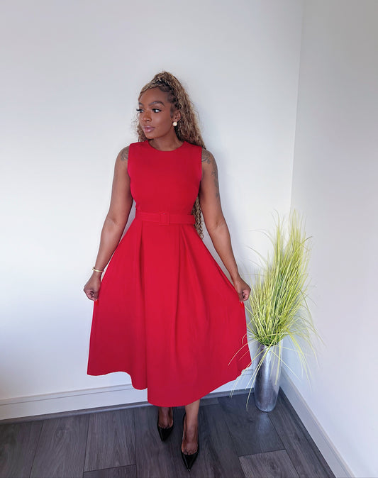 TCS Belted Midi - Red