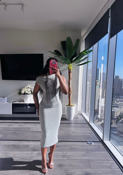 Bark Pattern: Off the Shoulder Midi Dress
