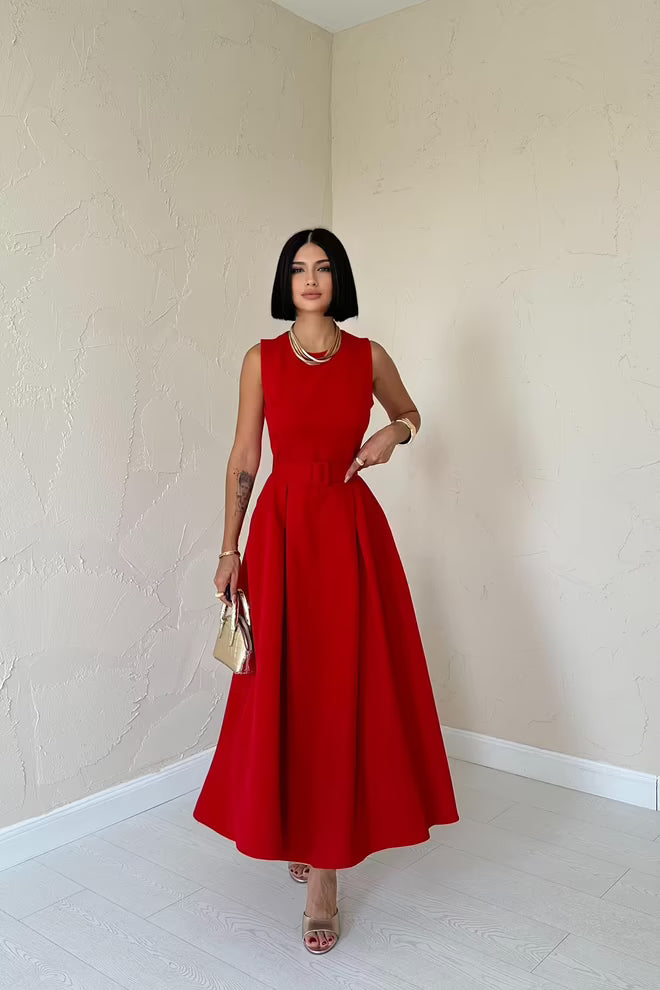 TCS Belted Midi - Red
